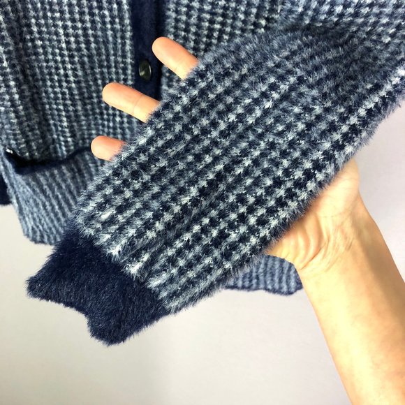 COURT & ROWE Women's Navy Houndstooth Eyelash Knit Cardigan Sweater Size XS - Picture 6 of 10